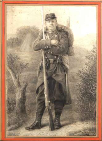 Gezeichnetes Portrait eines französischen Infanteristen um 1870-1880. - photo 2