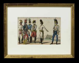 Kolorierter Kupferstich von Erzherzog Karl mit Soldaten 1814.