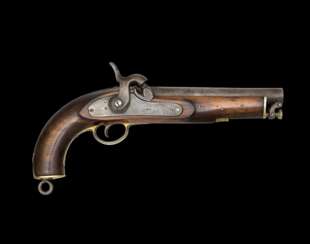 Seltene Bordpistole mit Kapselzündung und angelenktem Ladestock der k.k. Marine von 1862.