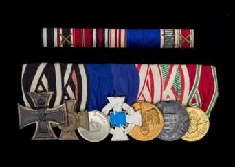 Weltkrieg, Ordensspange mit sieben Auszeichnungen und Feldspange.