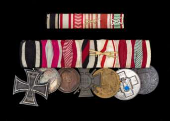 Weltkrieg, Ordensspange mit sieben Auszeichnungen und Feldspange.