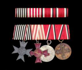Weltkrieg, Ordensspange mit vier Auszeichnungen und Feldspange.