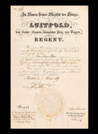 Bayern, Urkunde mit Unterschrift Prinzregent Luitpold 1890. - Foto 1