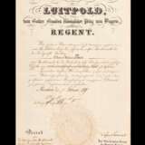 Bayern, Urkunde mit Unterschrift Prinzregent Luitpold 1890. - Foto 1