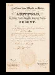 Bayern, Urkunde mit Unterschrift Prinzregent Luitpold 1890.