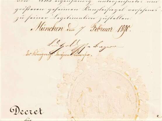 Bayern, Urkunde mit Unterschrift Prinzregent Luitpold 1890. - photo 2
