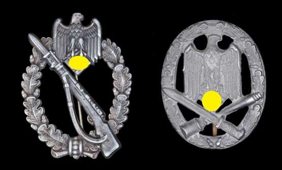 Infanterie-Sturmabzeichen in Silber mit Inschrift und ein Allgemeines Sturmabzeichen. - photo 1