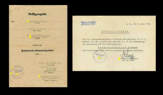 Urkundengruppe SS Oberscharführer Reuß mit Autograf SS-Oberstgruppenführer Paul Hausser. - photo 2