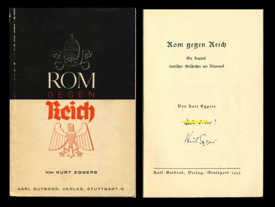 Autograf des Autors SS-Kompaniechefs Kurt Eggers im Buch Rom gegen Reich. - фото 1
