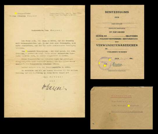 Dokumentengruppe einer Sekretärin beim Reichsarbeitsführer mit Besitzurkunde zum Verwundetenabzeichen. - photo 1