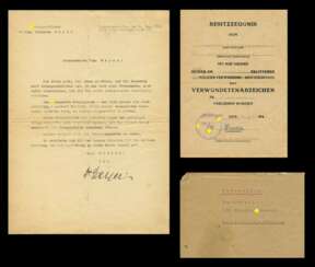 Dokumentengruppe einer Sekretärin beim Reichsarbeitsführer mit Besitzurkunde zum Verwundetenabzeichen.
