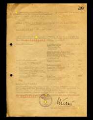 Schriftstück Anordnung des SS-Gruppenführers Glücks zu Dienstgradabzeichen für Aufseherinnen der KZ 1944 mit Autograf.