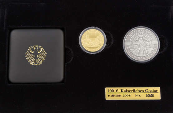 BRD/GOLD - 100 Euro 2008 A Goslar, in limitierter Geschenkbox mit Gedenkmedaille, - фото 1