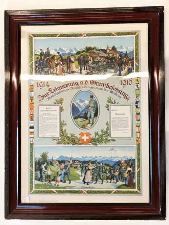 Schweiz, Patriotisches Bild zur Erinnerung an die Grenzbesetzung hinter Glas. - photo 1