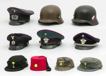 Konvolut von 10 Kopfbedeckungen staatliche Organisationen 1933-1945 und SS.
