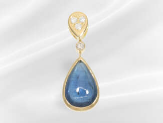 Pendant: handcrafted from 18K gold with sapphire a…