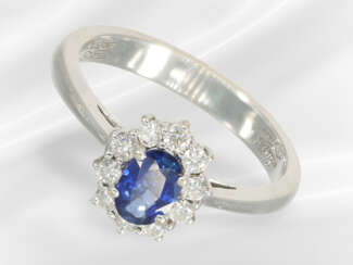 Ring: fine white gold sapphire/brilliant-cut diamo…