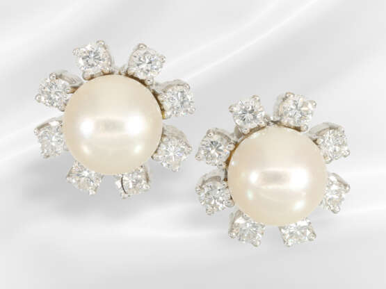 Earrings: classic white gold vintage pearl/brillia… - фото 1
