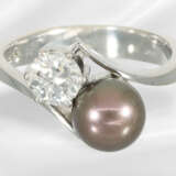 Ring: white gold vintage pearl/brilliant-cut diamo… - фото 2