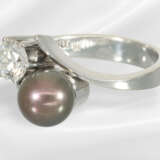 Ring: white gold vintage pearl/brilliant-cut diamo… - photo 3