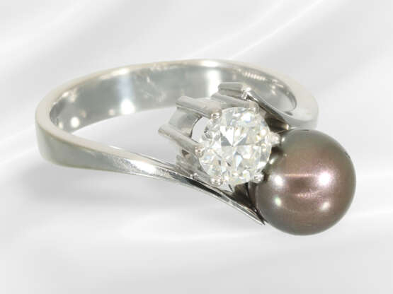 Ring: white gold vintage pearl/brilliant-cut diamo… - фото 4