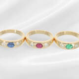 Ring: 3 high-quality, gold band rings set with rub… - фото 1