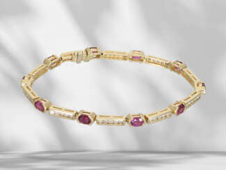 Bracelet: modern ruby/brilliant-cut diamond gold b…