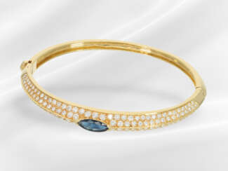 Bangle: modern sapphire/brilliant-cut diamond gold…