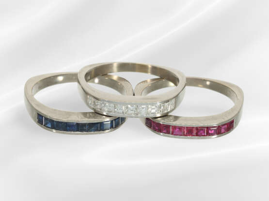 Ring: 3-fold ring set with rubies, sapphires and d… - photo 1