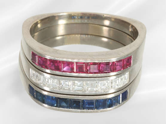 Ring: 3-fold ring set with rubies, sapphires and d… - photo 2