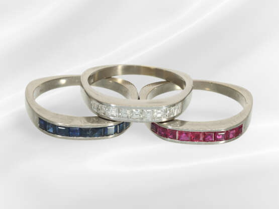 Ring: 3-fold ring set with rubies, sapphires and d… - photo 3