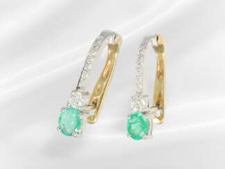 Stud earrings: vintage emerald/brilliant-cut diamo…
