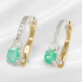 Stud earrings: vintage emerald/brilliant-cut diamo… - фото 3