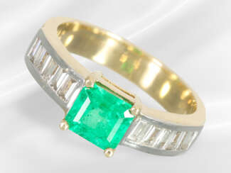 Ring: moderner und solider Smaragd-Diamant-Goldsch…
