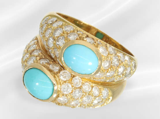 Ring: interesting vintage turquoise/brilliant-cut … - photo 1