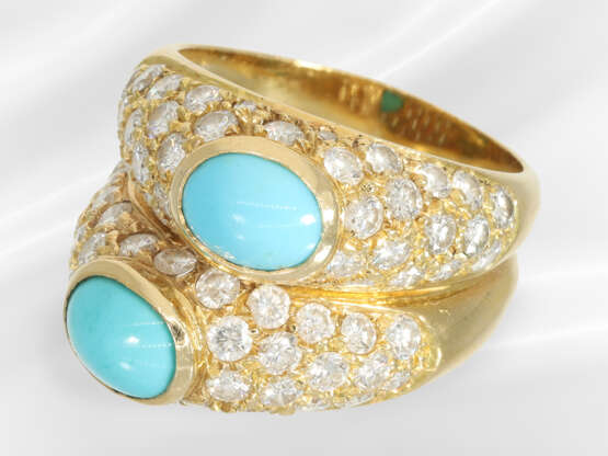 Ring: interesting vintage turquoise/brilliant-cut … - photo 3