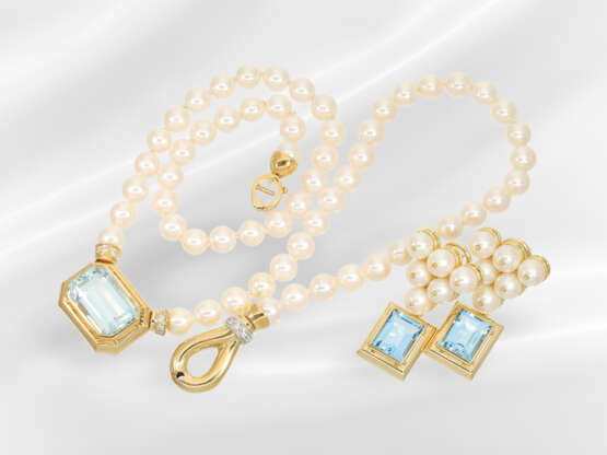 Chain/necklace: beautiful aquamarine/brilliant-cut… - photo 1