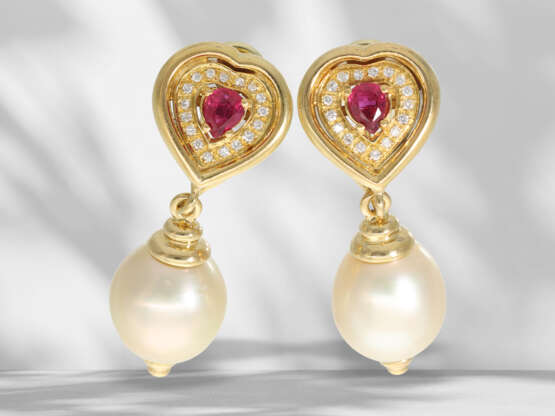 Earrings: vintage ruby brilliant-cut diamond golds… - photo 1