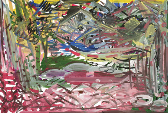 "Зеленые глаза" Paper Gouache Abstract Expressionism Landscape painting 2024 - photo 1
