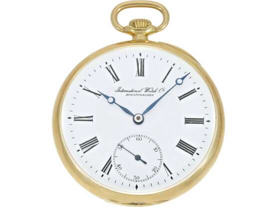 Taschenuhr: sehr hochwertige 18K Gold Taschenuhr-Chronometer der Marke IWC aus dem Jahr 1936 für Beyer Zürich, mit Stammbuchauszug - Foto 1