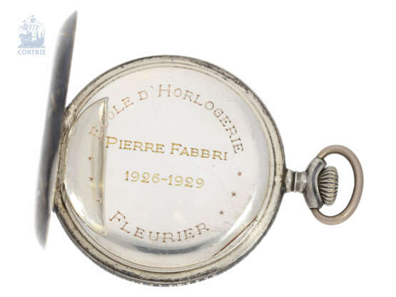 Taschenuhr: seltene Schweizer Schul-Uhr mit Niello-Gehäuse und Originalkette, Uhrmacherschule Fleurier, Pierre Fabbri 1926-1929 - фото 4