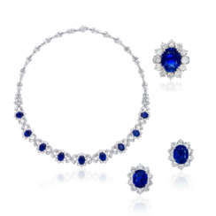 SUITE OF SAPPHIRE AND DIAMOND JEWELLERY