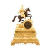 Mantel clock Cavalryman Gold metal Empire 19th century - photo 1