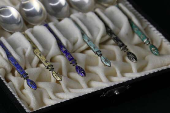 Set of silver spoons Enamel 20th century - photo 3