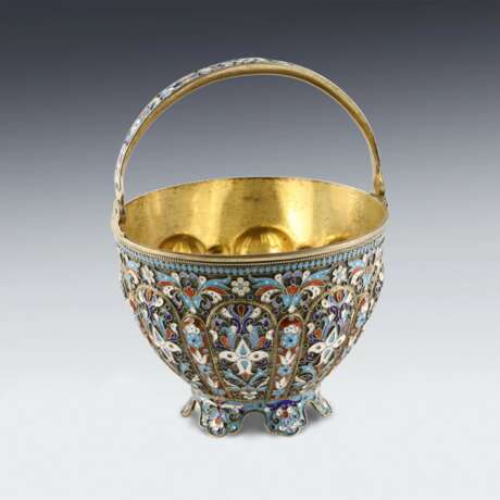 Russian silver sugar bowl with cloisonne enamel. Silver 84 Cloisonné enamel Gilding Neo-Russian Early 20th century - photo 2