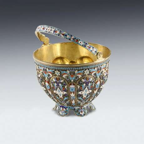 Russian silver sugar bowl with cloisonne enamel. Silver 84 Cloisonné enamel Gilding Neo-Russian Early 20th century - photo 3