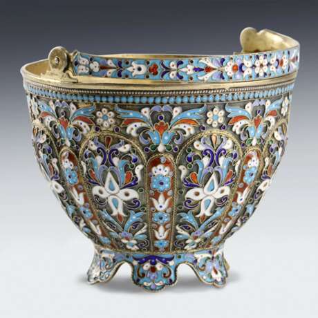 Russian silver sugar bowl with cloisonne enamel. Silver 84 Cloisonné enamel Gilding Neo-Russian Early 20th century - photo 5