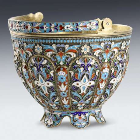 Russian silver sugar bowl with cloisonne enamel. Silver 84 Cloisonné enamel Gilding Neo-Russian Early 20th century - photo 6