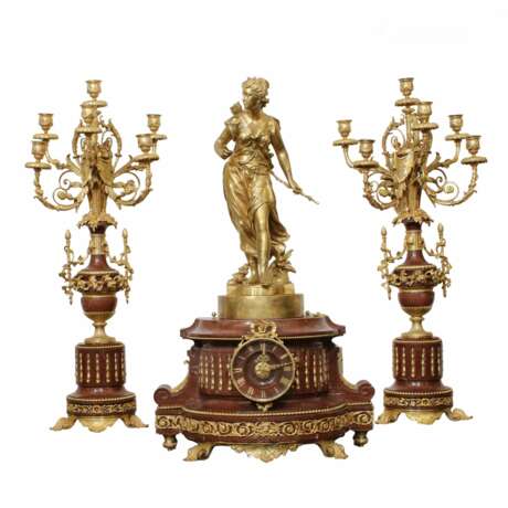 Bronze fireplace clock set with candelabra. Gilded bronze Napoleon III 19th century - photo 1