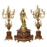 Bronze fireplace clock set with candelabra. Gilded bronze Napoleon III 19th century - photo 3